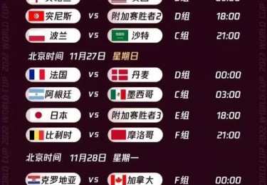 世界杯小组赛赛程表