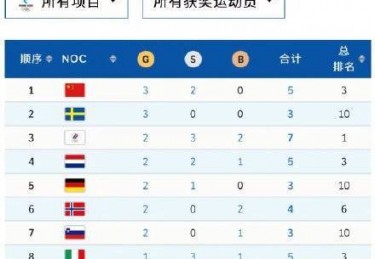 中国冬奥会总奖牌榜排名
